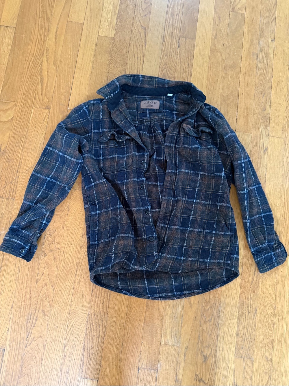 Orvis Navy and Brown Plaid Button-Down Shacket